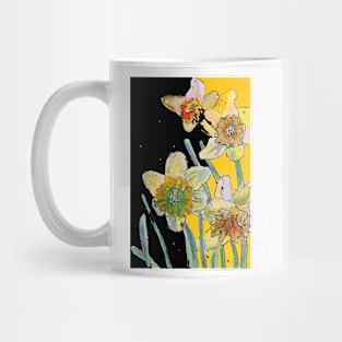 Abstract Yellow Daffodil Watercolor Pattern on Yellow and Black Mug